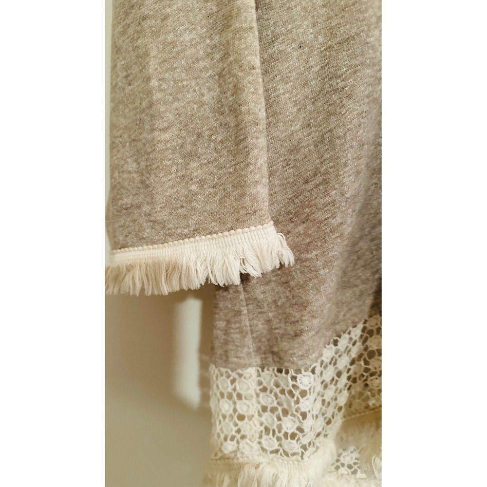 Ellison Womens Boho Crochet Lace Fringe Hoodie Sweatshirt Tan Oatmeal Small - Picture 8 of 9